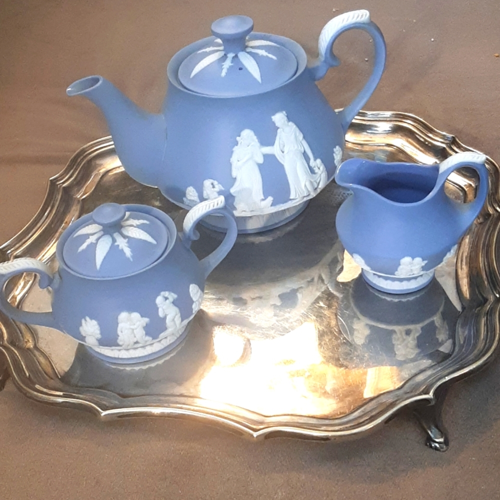Vintage 1950s Japan 3pc jasperware teaset